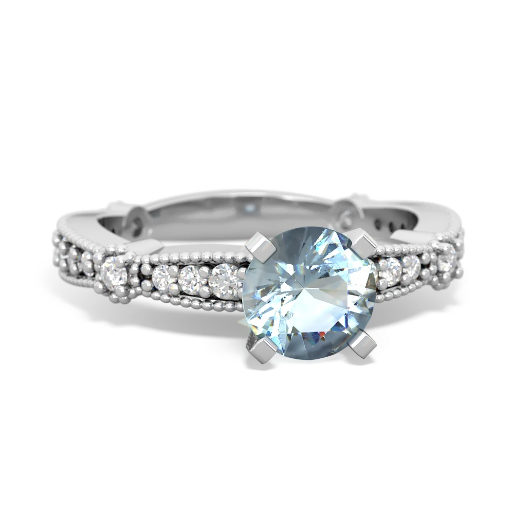 Aquamarine Sparkling Tiara 6Mm Round 14K White Gold ring R26296RD