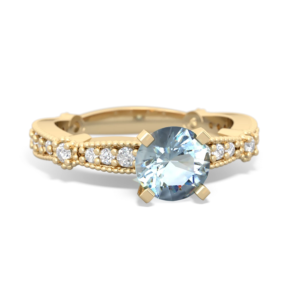 Aquamarine Sparkling Tiara 6Mm Round 14K Yellow Gold ring R26296RD