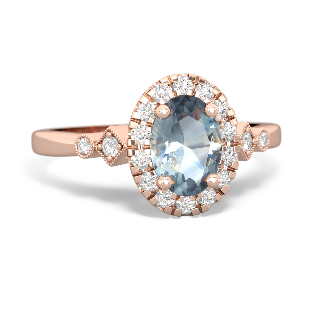 Aquamarine Antique-Style Halo 14K Rose Gold ring R5720 - front view