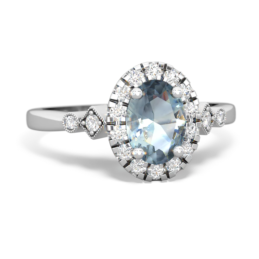 Aquamarine Antique-Style Halo 14K White Gold ring R5720