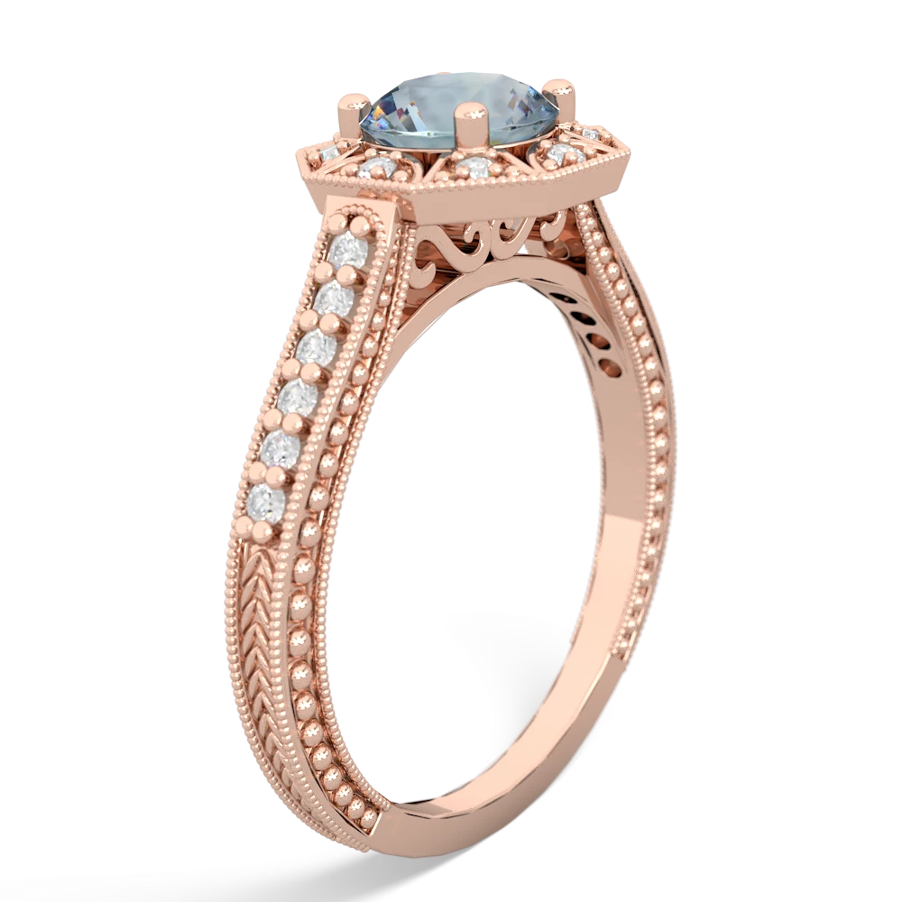 Aquamarine Art-Deco Starburst 14K Rose Gold ring R5520