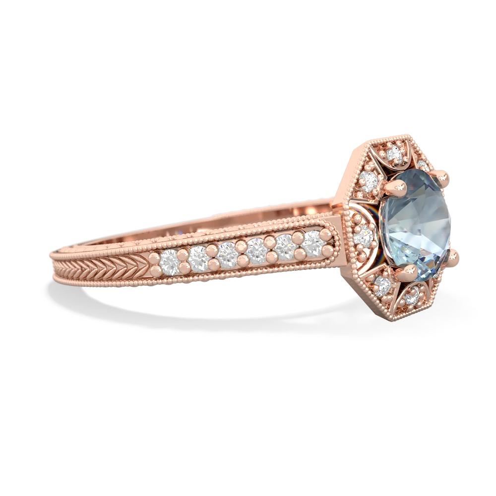 Aquamarine Art-Deco Starburst 14K Rose Gold ring R5520