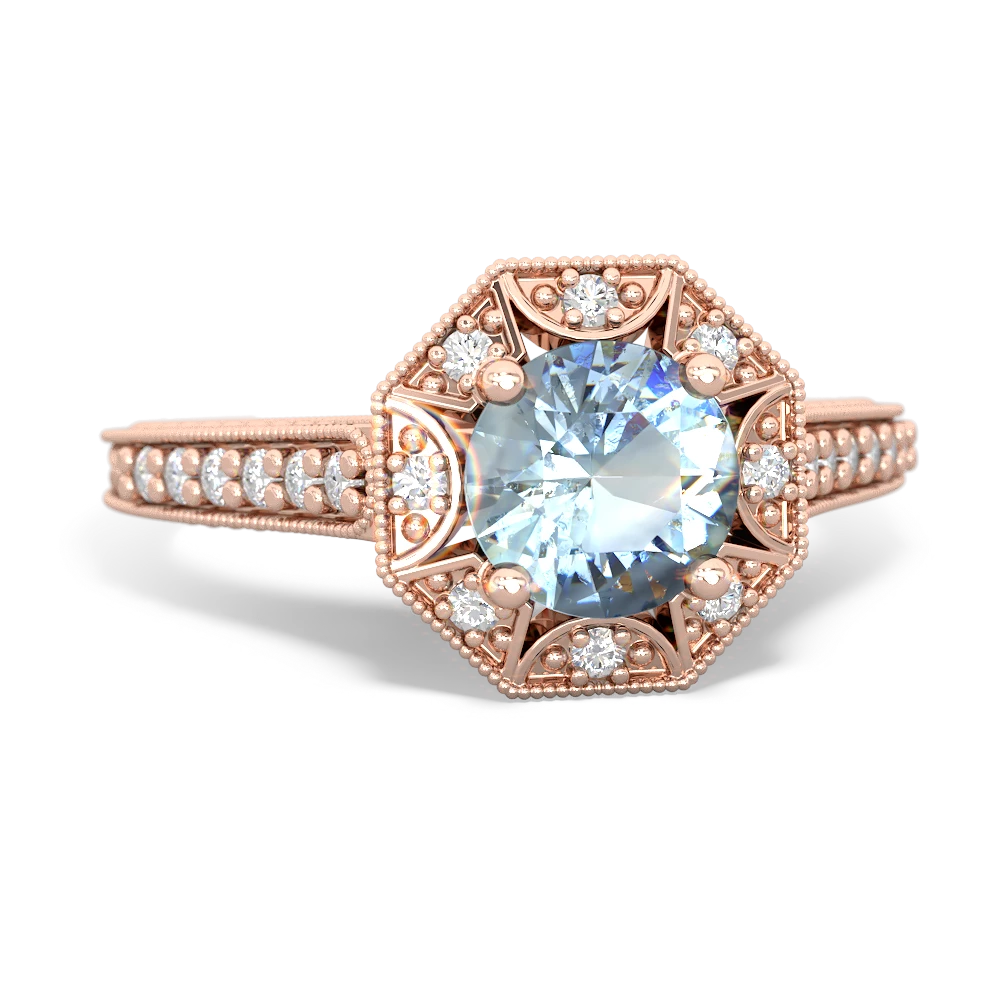 Aquamarine Art-Deco Starburst 14K Rose Gold ring R5520