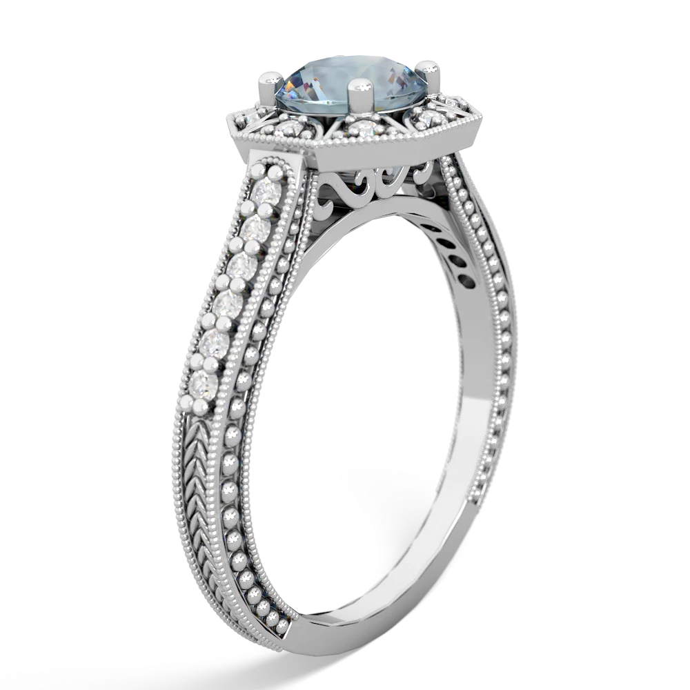 Aquamarine Art-Deco Starburst 14K White Gold ring R5520