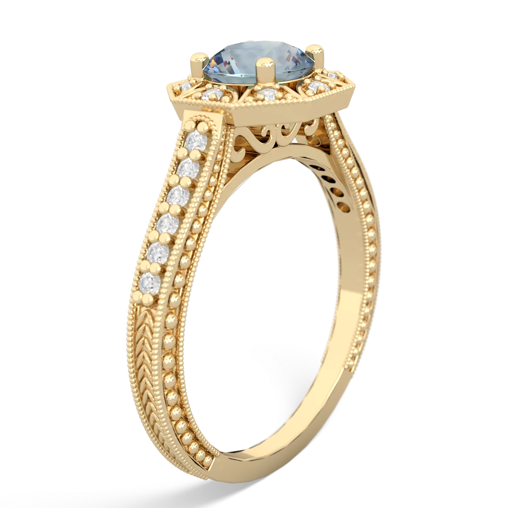 Aquamarine Art-Deco Starburst 14K Yellow Gold ring R5520