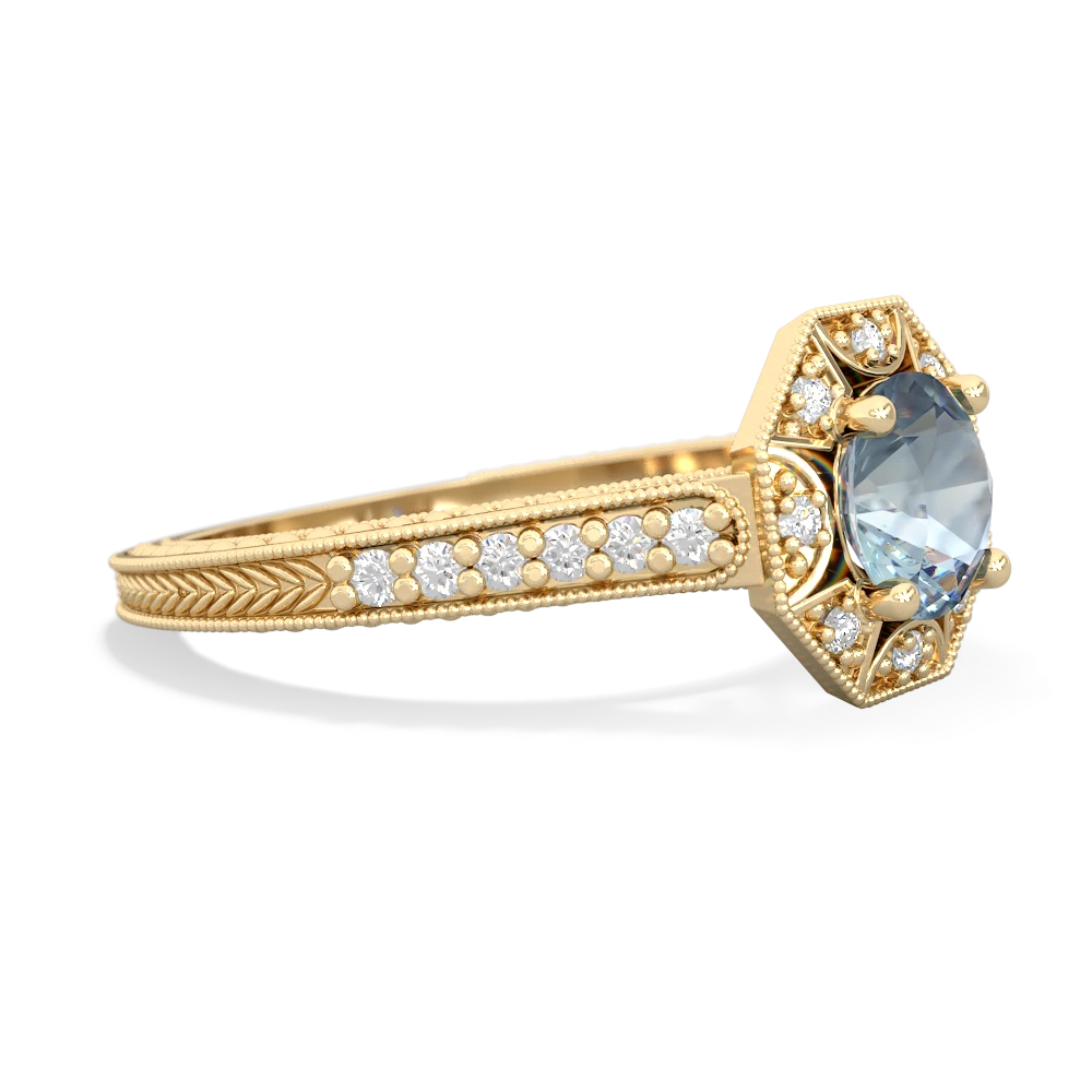 Aquamarine Art-Deco Starburst 14K Yellow Gold ring R5520