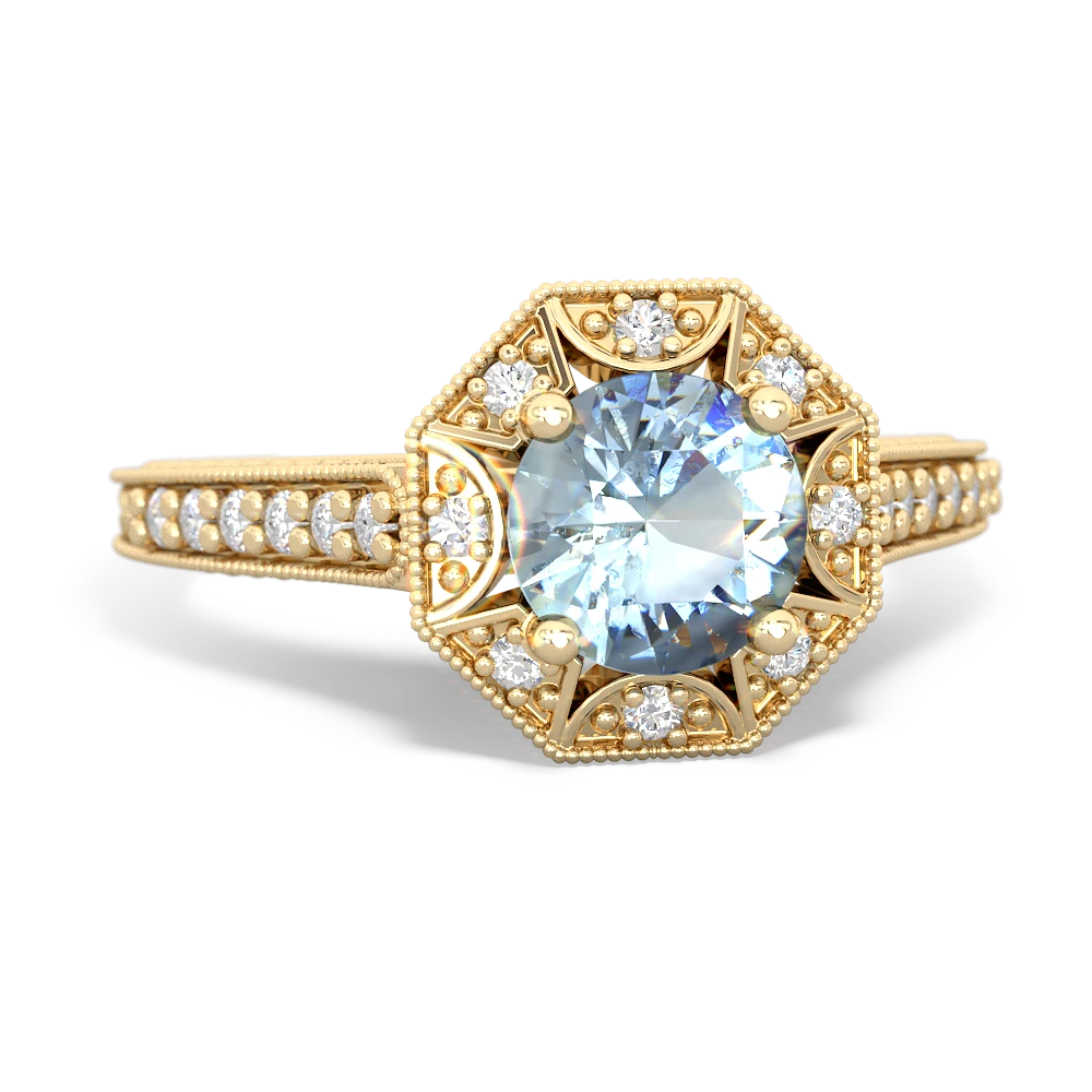 Aquamarine Art-Deco Starburst 14K Yellow Gold ring R5520