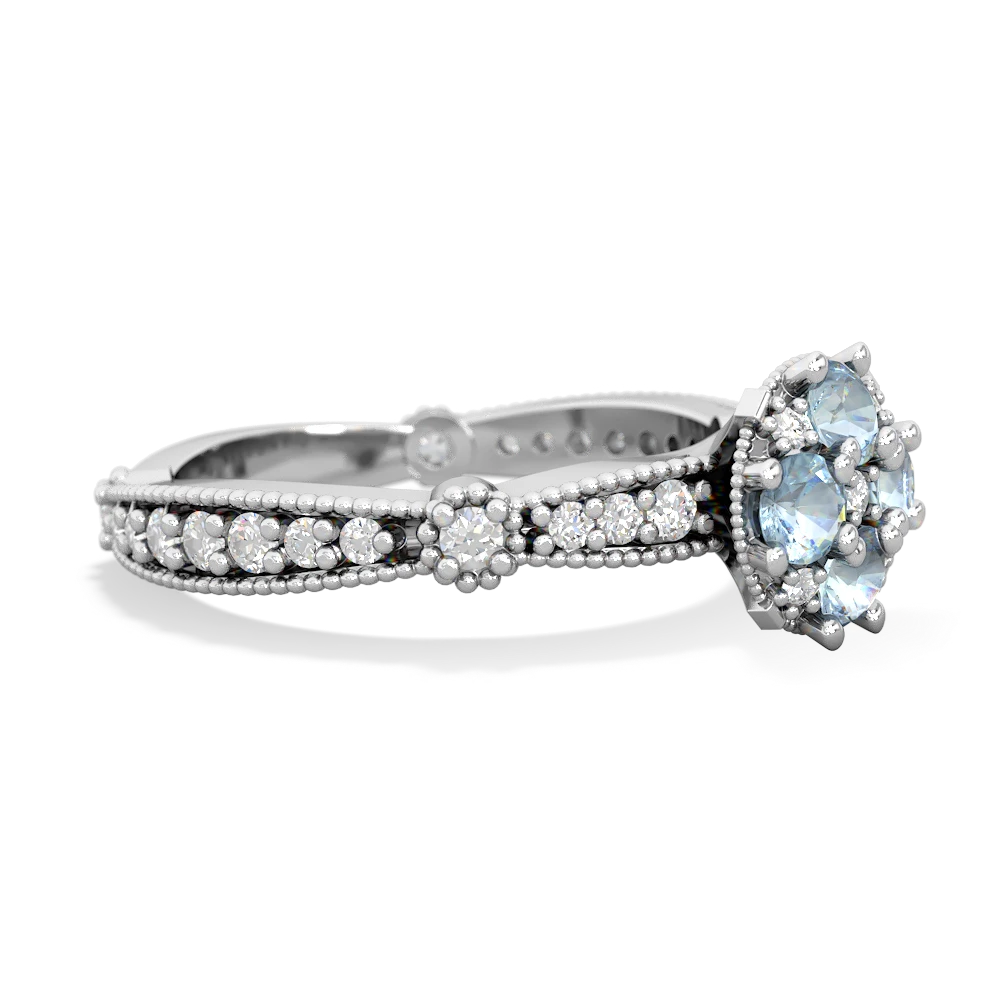 Aquamarine Sparkling Tiara Cluster 14K White Gold ring R26293RD