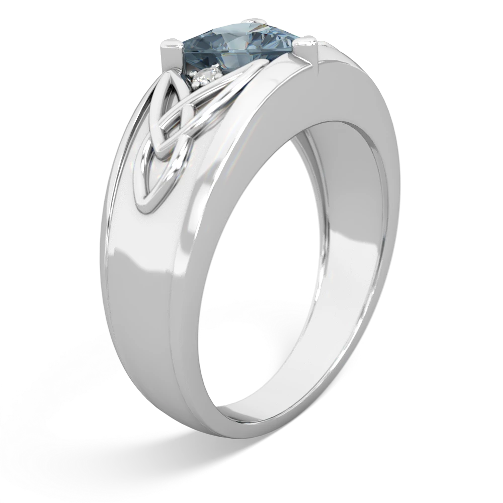 Aquamarine Celtic Trinity Knot Men's 14K White Gold ring R0440