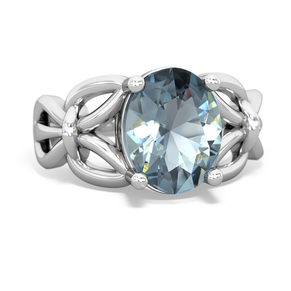 Aquamarine Celtic Knot Cocktail 14K White Gold ring R2377