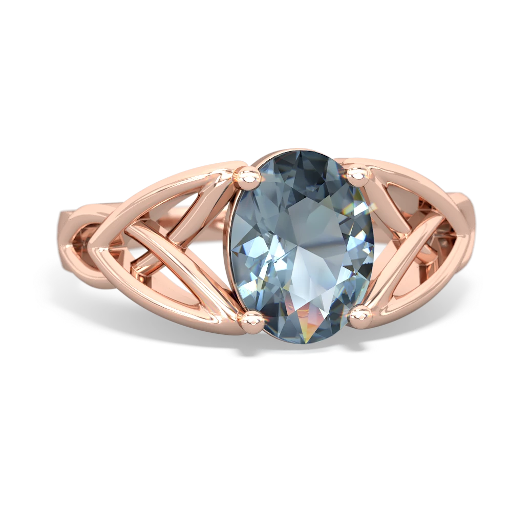 Aquamarine Celtic Trinity Knot 14K Rose Gold ring R2389 - front view