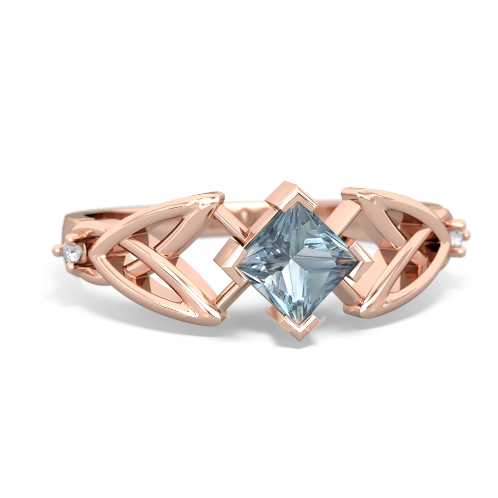 Aquamarine Celtic Knot Princess 14K Rose Gold ring R3349