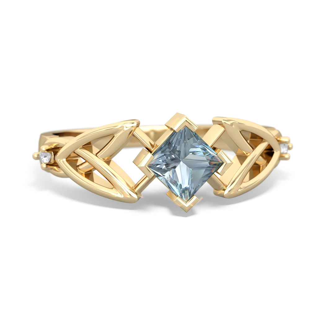 Aquamarine Celtic Trinity Knot 14K Yellow Gold ring R3349 - front view
