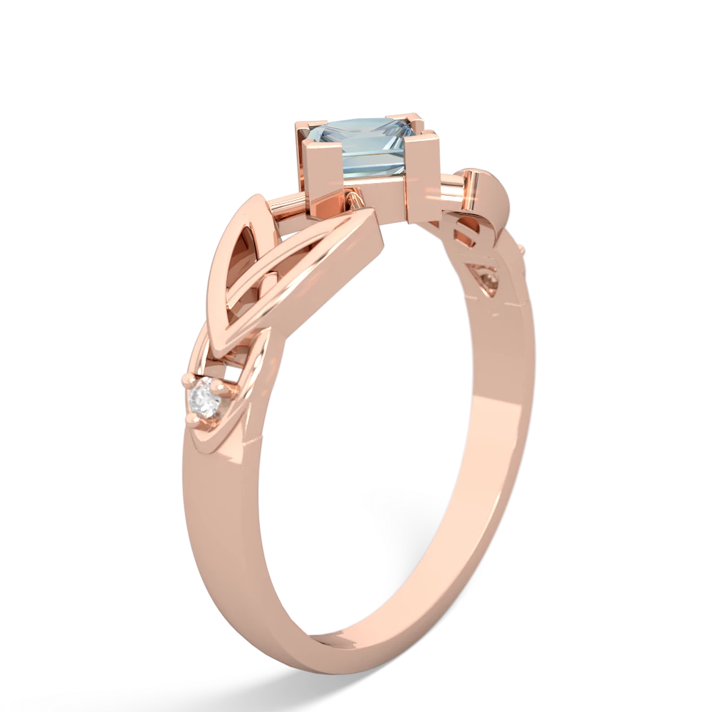 Aquamarine Celtic Knot Princess 14K Rose Gold ring R3349