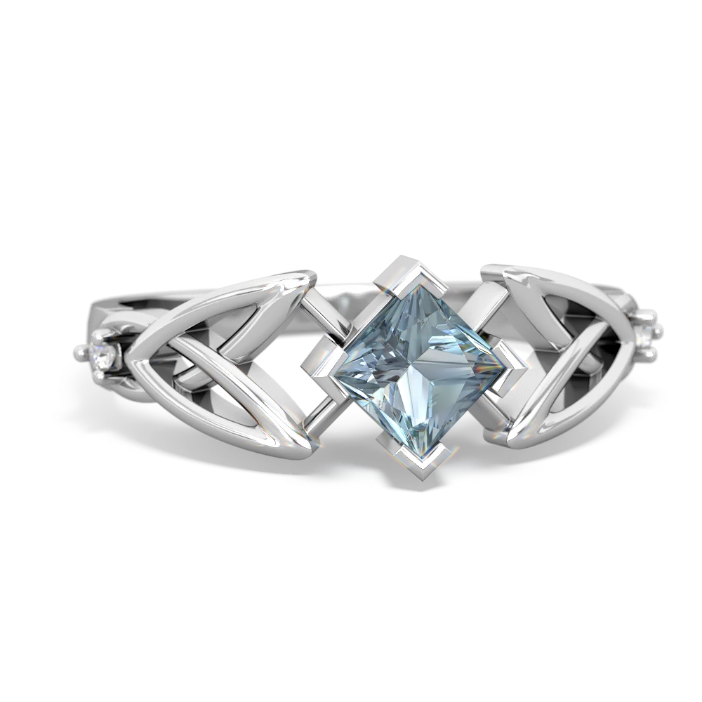 Aquamarine Celtic Knot Princess 14K White Gold ring R3349