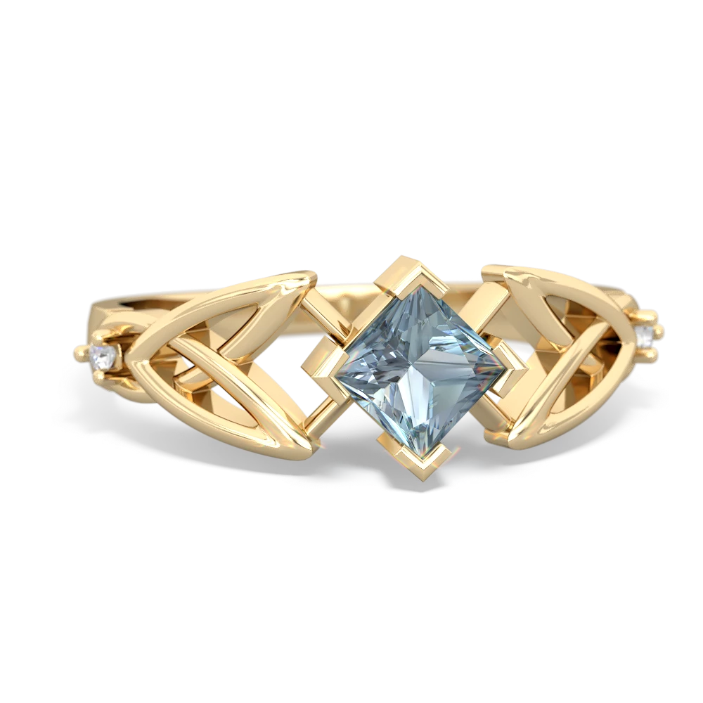 Aquamarine Celtic Knot Princess 14K Yellow Gold ring R3349