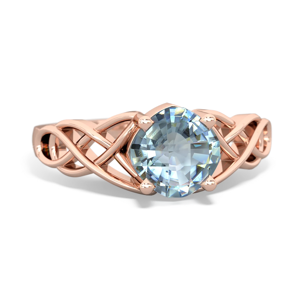 Aquamarine Celtic Knot 14K Rose Gold ring R5000 - front view