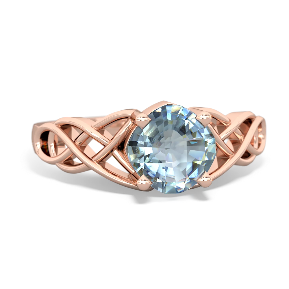 Aquamarine Checkerboard Cushion Celtic Knot 14K Rose Gold ring R5000