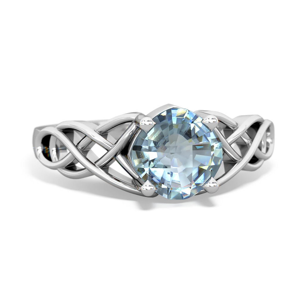 Aquamarine Checkerboard Cushion Celtic Knot 14K White Gold ring R5000