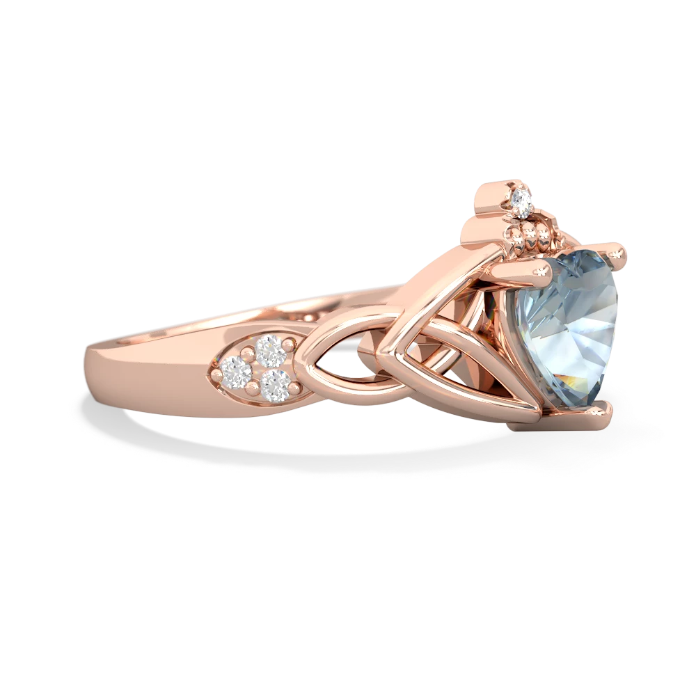 Aquamarine Claddagh Celtic Knot Diamond 14K Rose Gold ring R5001