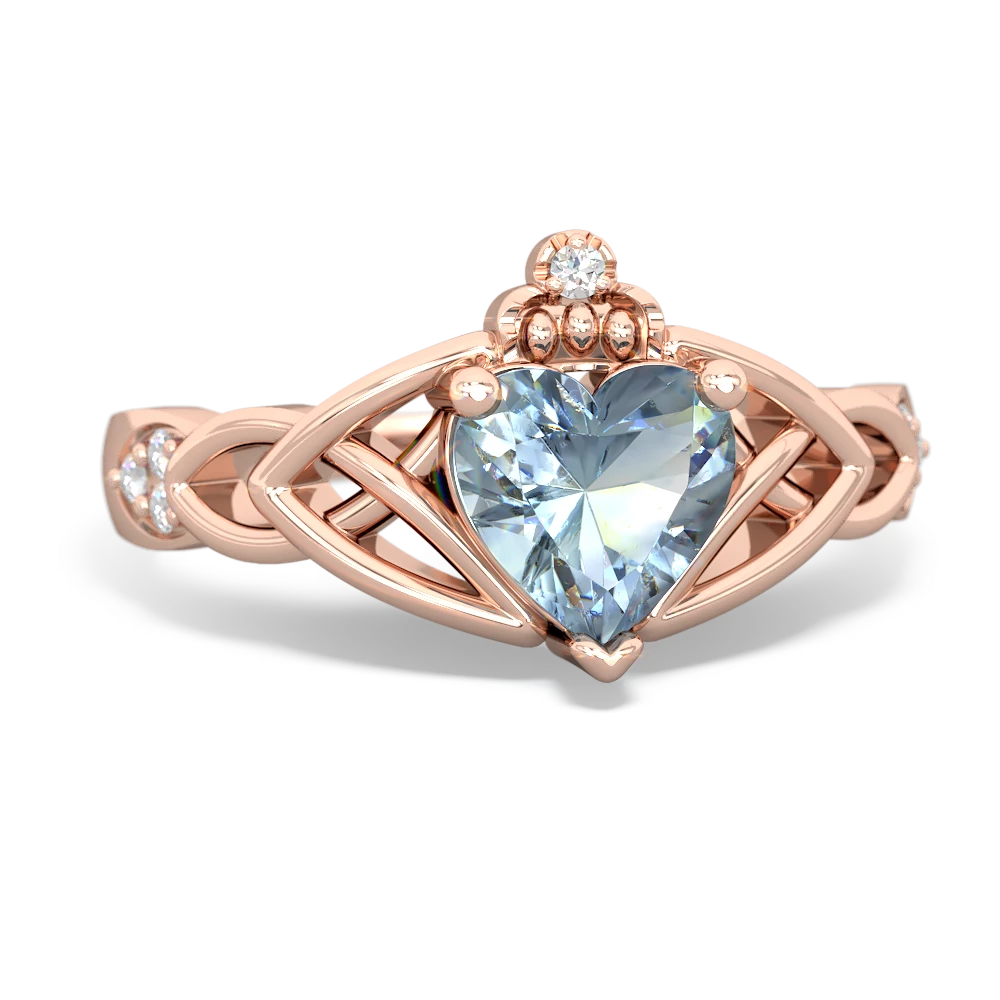 Aquamarine Claddagh Celtic Knot Diamond 14K Rose Gold ring R5001