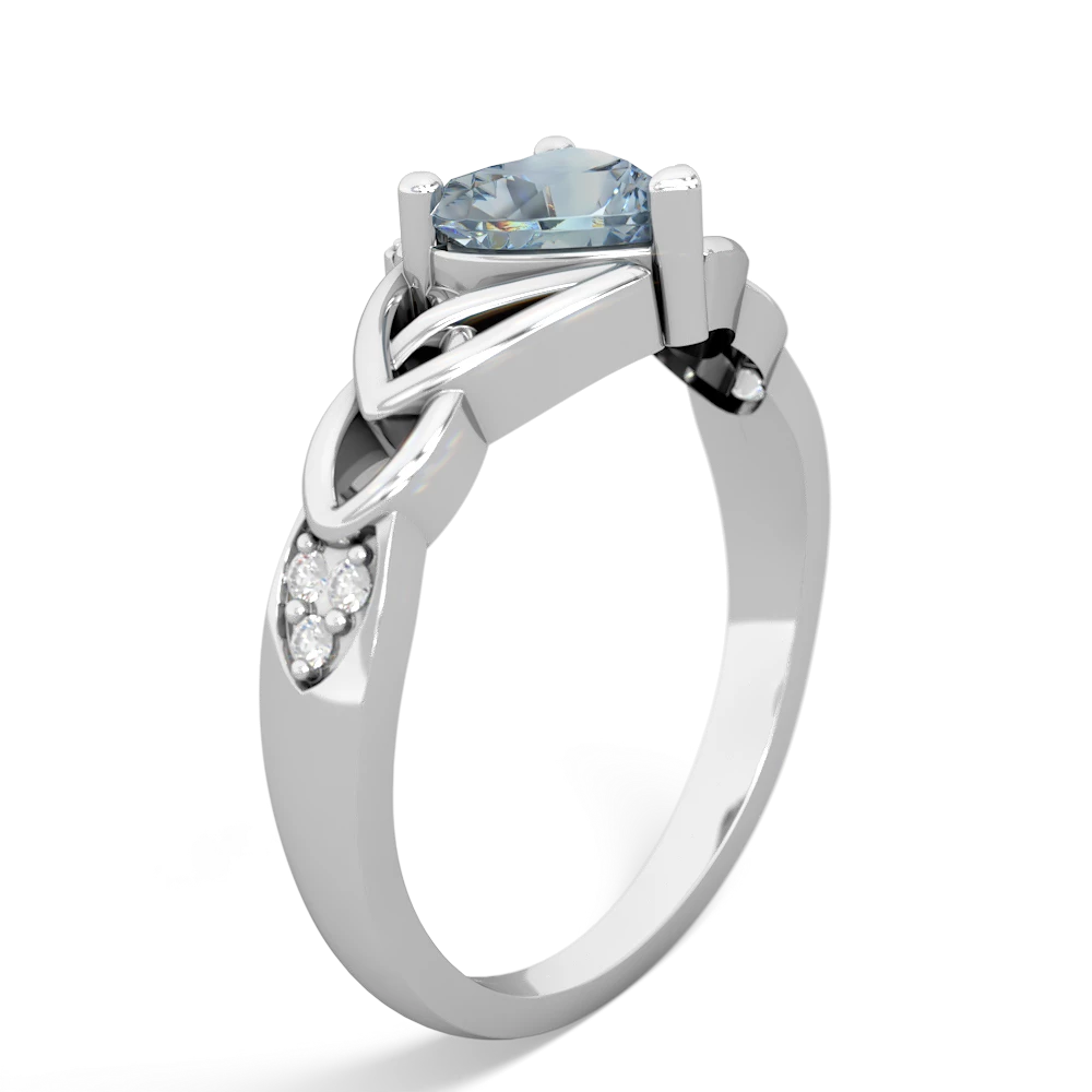 Aquamarine Claddagh Celtic Knot Diamond 14K White Gold ring R5001