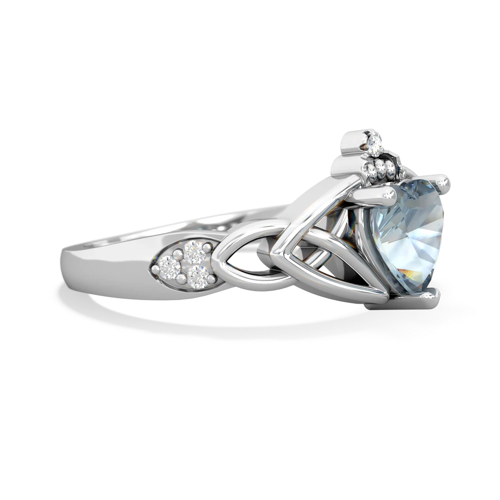 Aquamarine Claddagh Celtic Knot Diamond 14K White Gold ring R5001