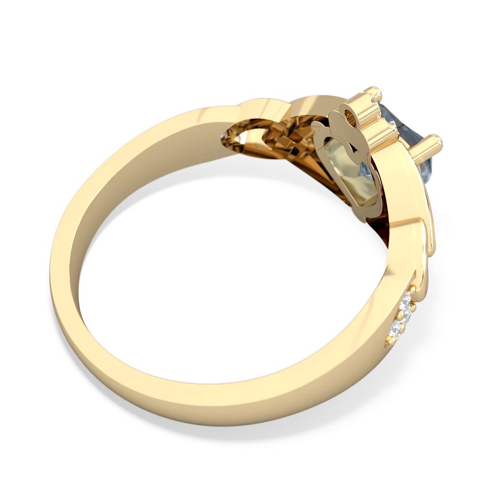 Aquamarine Claddagh Celtic Knot Diamond 14K Yellow Gold ring R5001