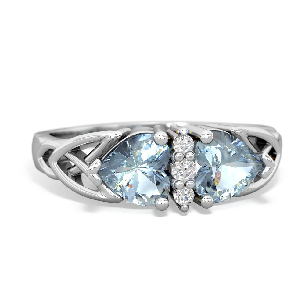 Aquamarine Celtic Knot Double Heart 14K White Gold ring R5040