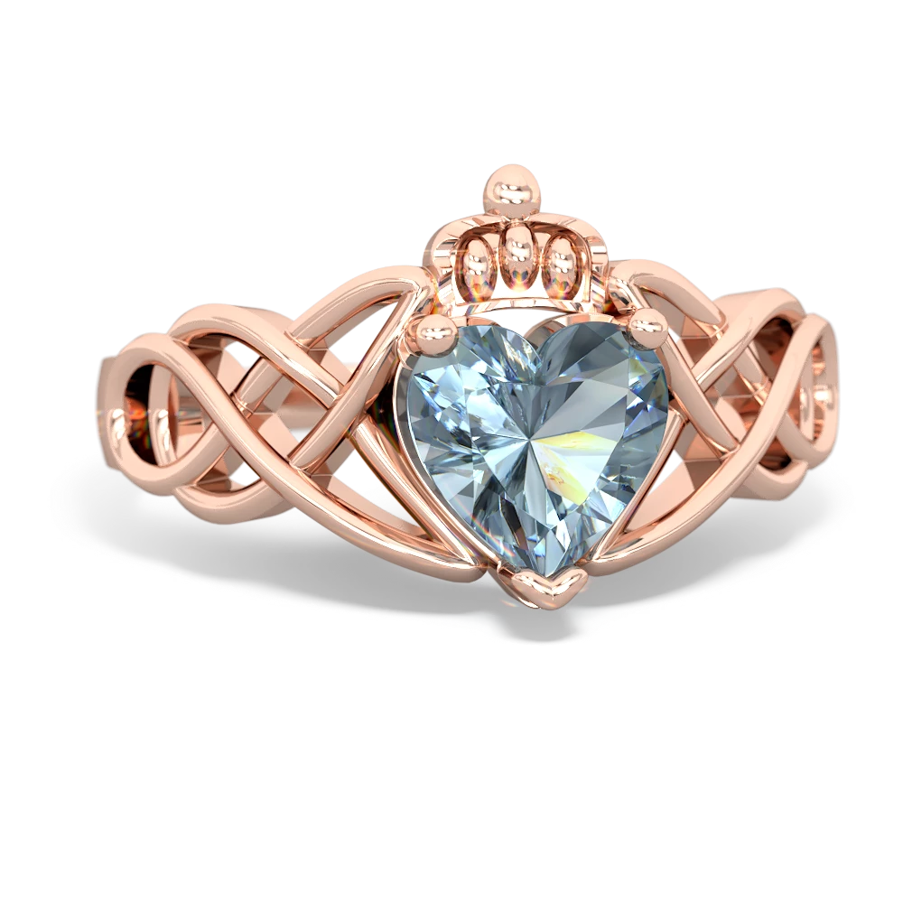 Aquamarine Claddagh Celtic Knot 14K Rose Gold ring R2367