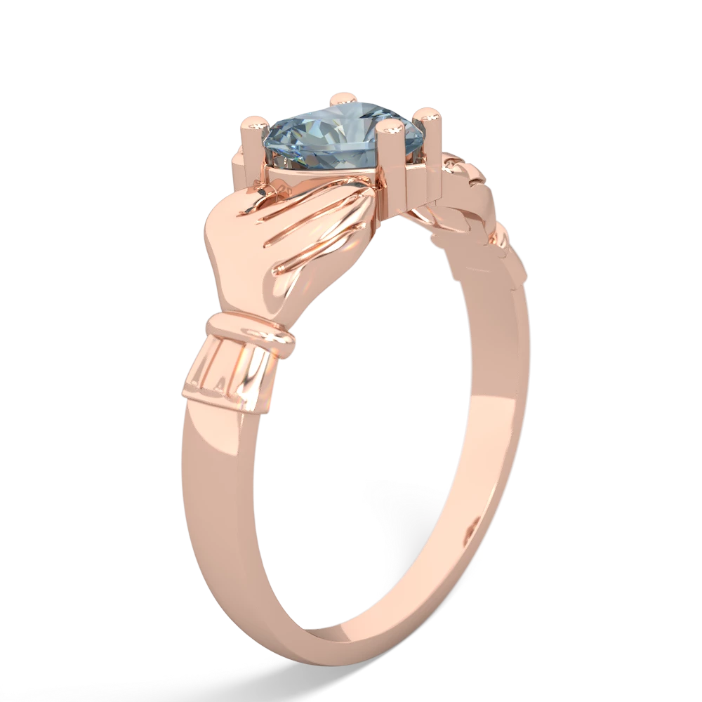 Aquamarine Claddagh Diamond Crown 14K Rose Gold ring R2372