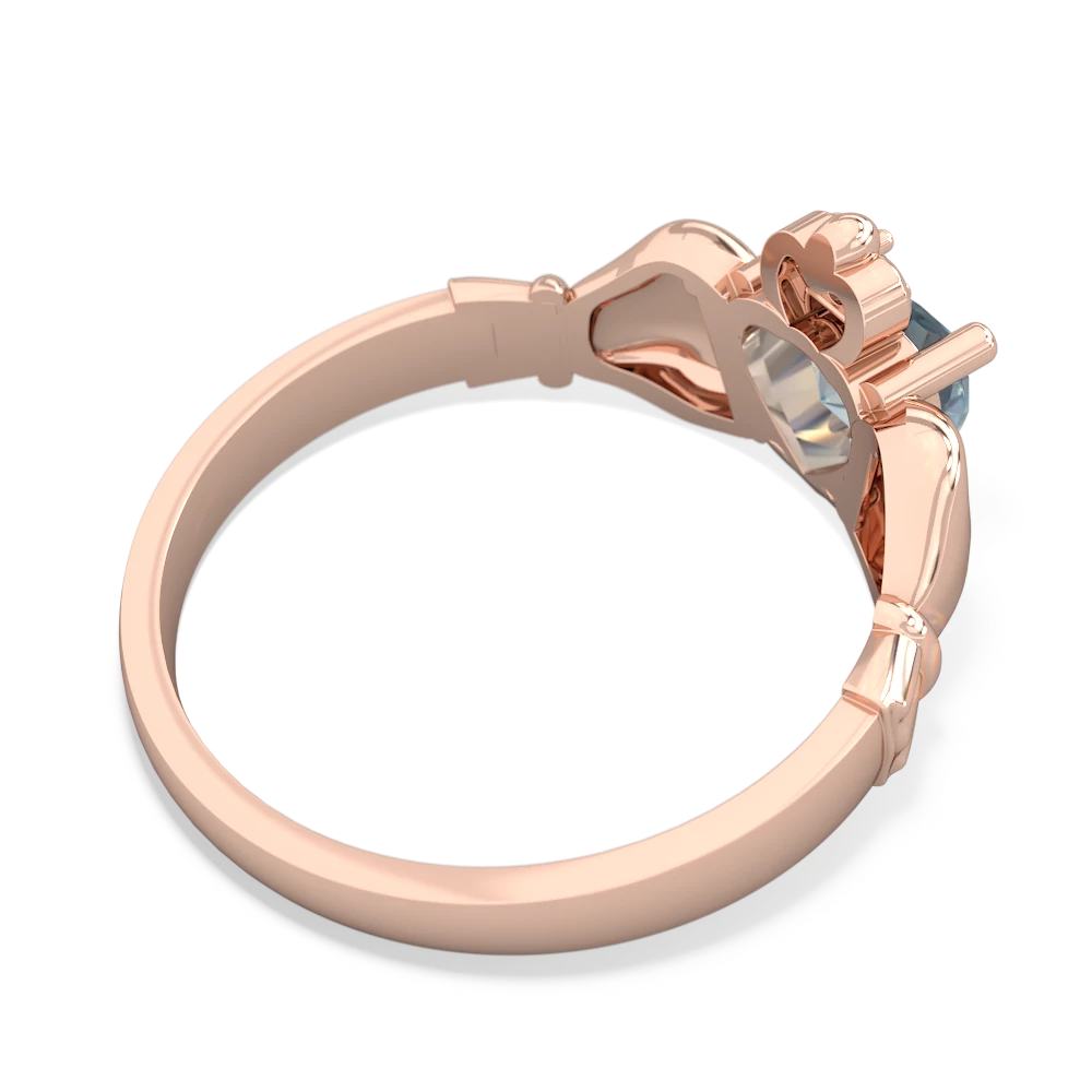 Aquamarine Claddagh Diamond Crown 14K Rose Gold ring R2372