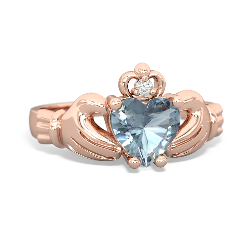 Aquamarine Claddagh Diamond Crown 14K Rose Gold ring R2372