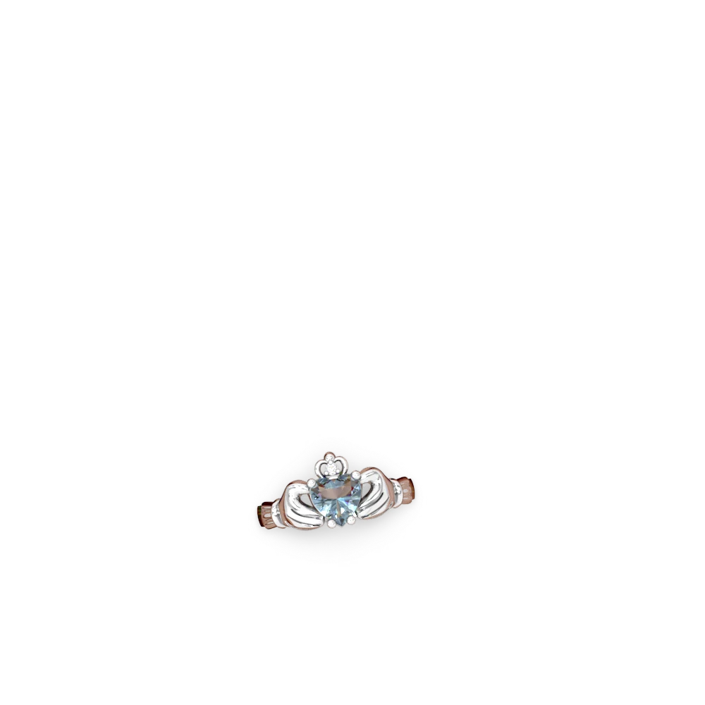 Aquamarine Claddagh Diamond Crown 14K White Gold ring R2372
