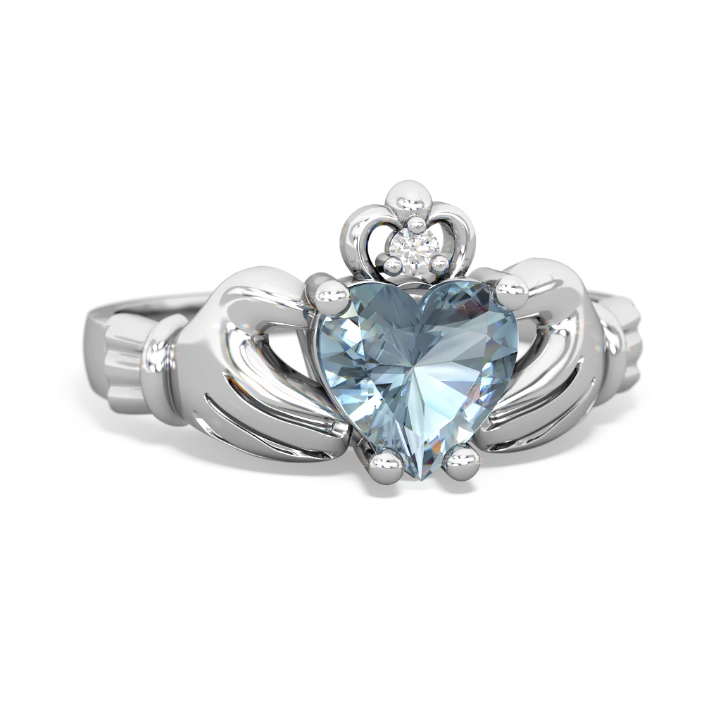 Aquamarine Claddagh Diamond Crown 14K White Gold ring R2372