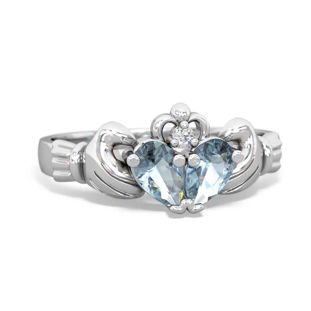 Aquamarine 'Our Heart' Claddagh 14K White Gold ring R2388