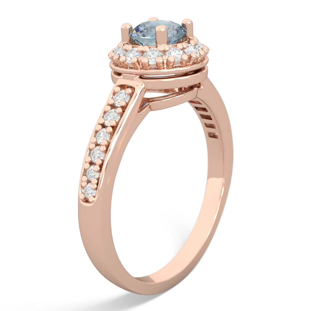 Aquamarine Diamond Halo 14K Rose Gold ring R5370