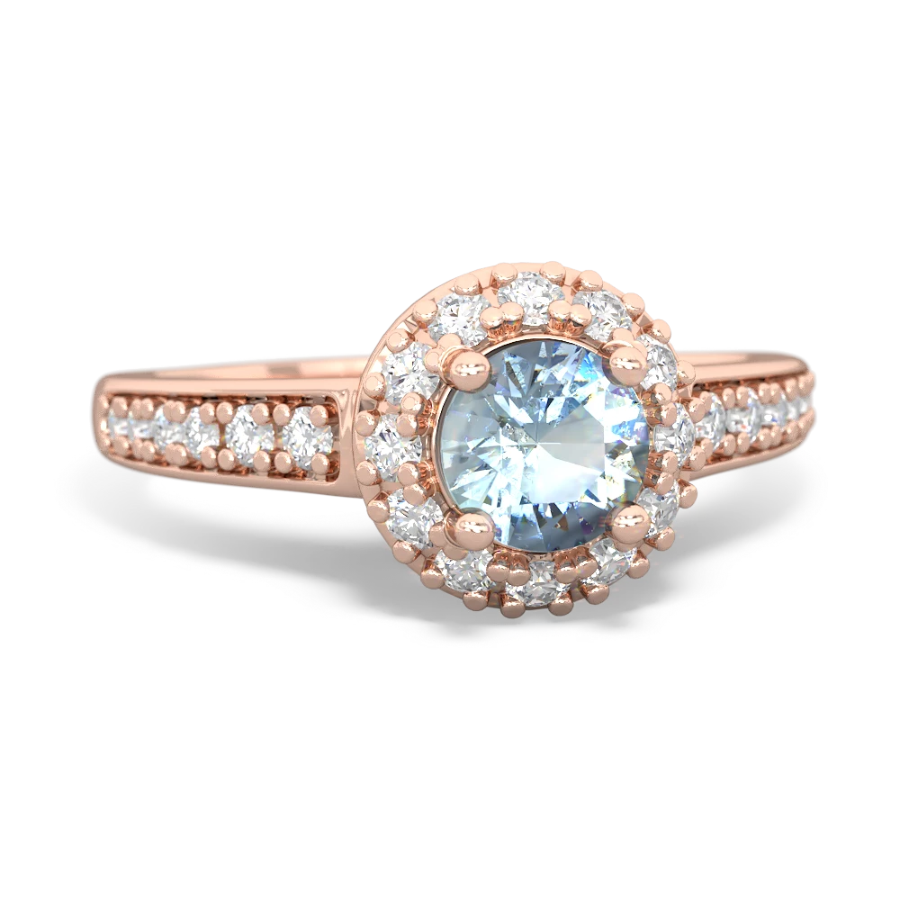 Aquamarine Diamond Halo 14K Rose Gold ring R5370