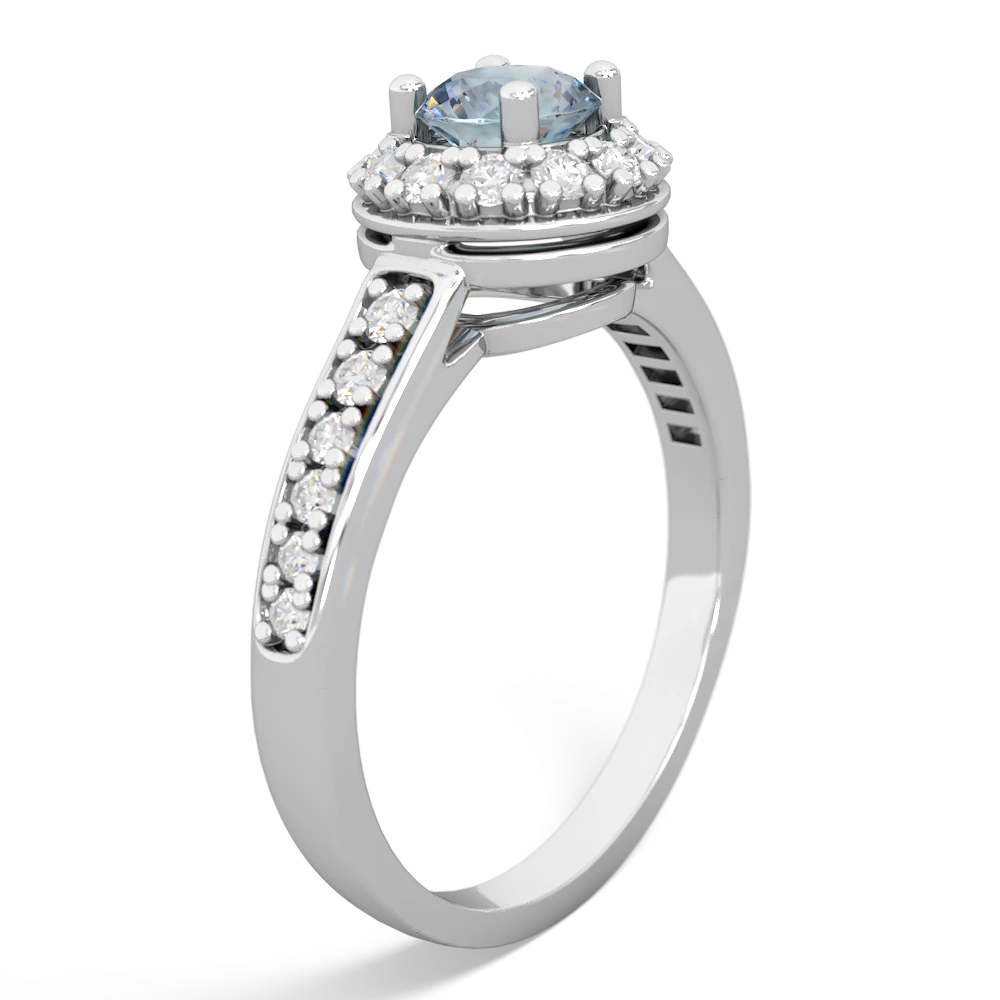 Aquamarine Diamond Halo 14K White Gold ring R5370