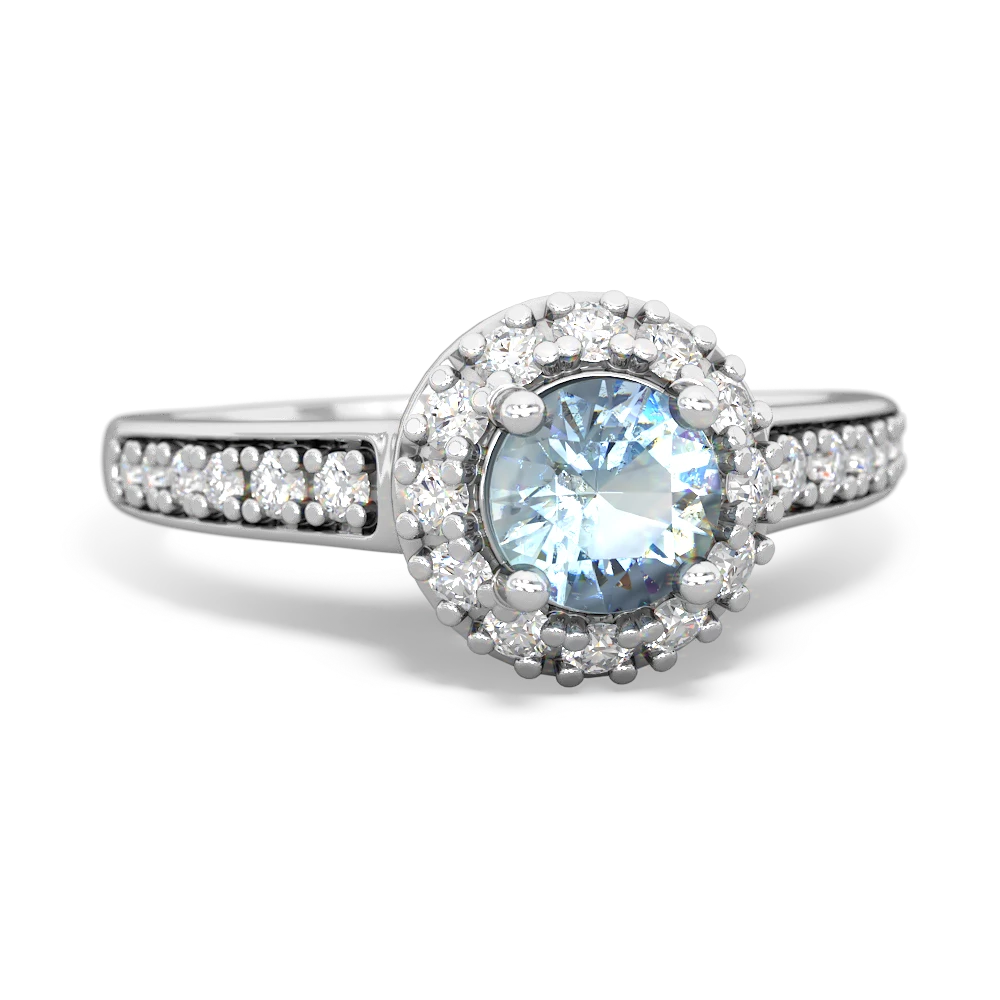 Aquamarine Diamond Halo 14K White Gold ring R5370