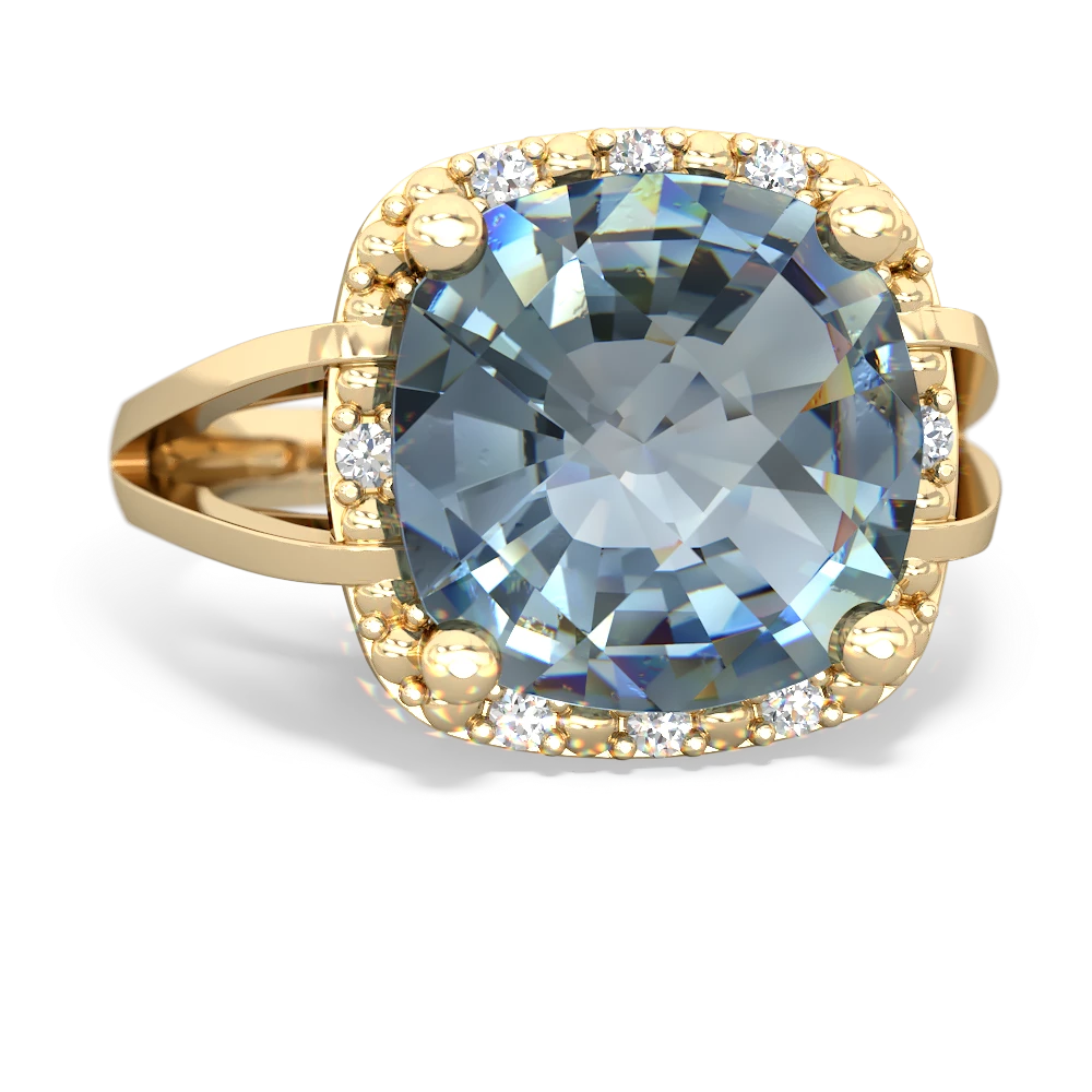 Aquamarine Halo Cocktail 14K Yellow Gold ring R2498 - front view