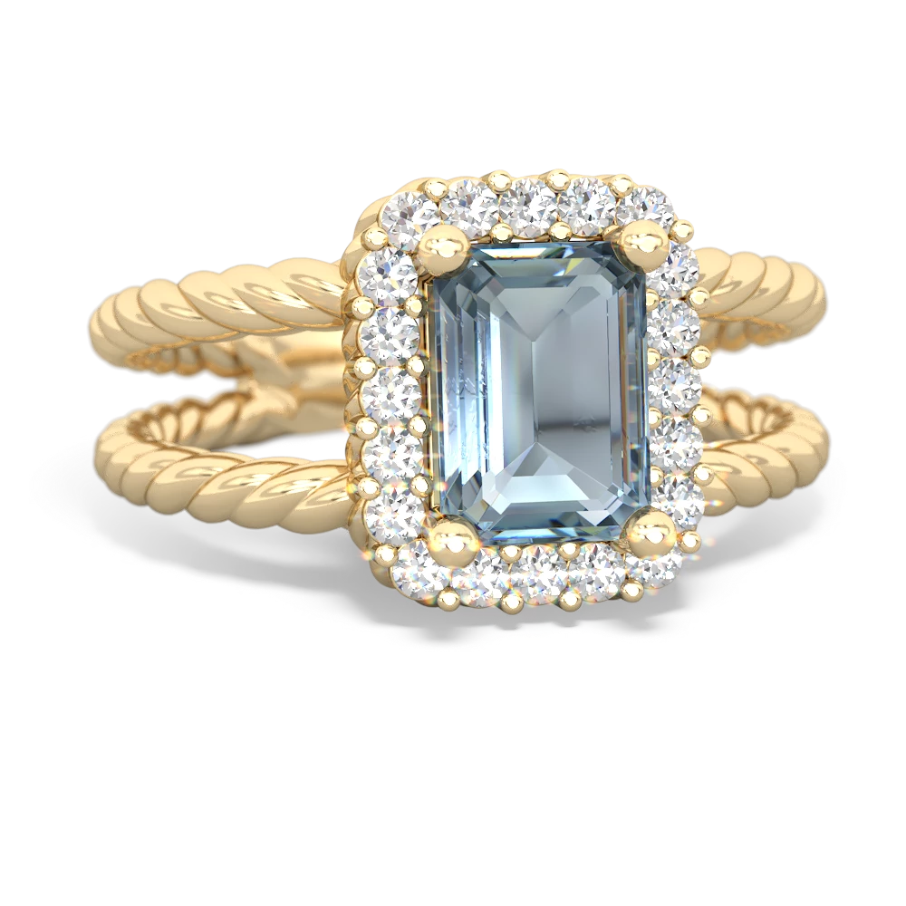 Aquamarine Rope Split Band 14K Yellow Gold ring R2628