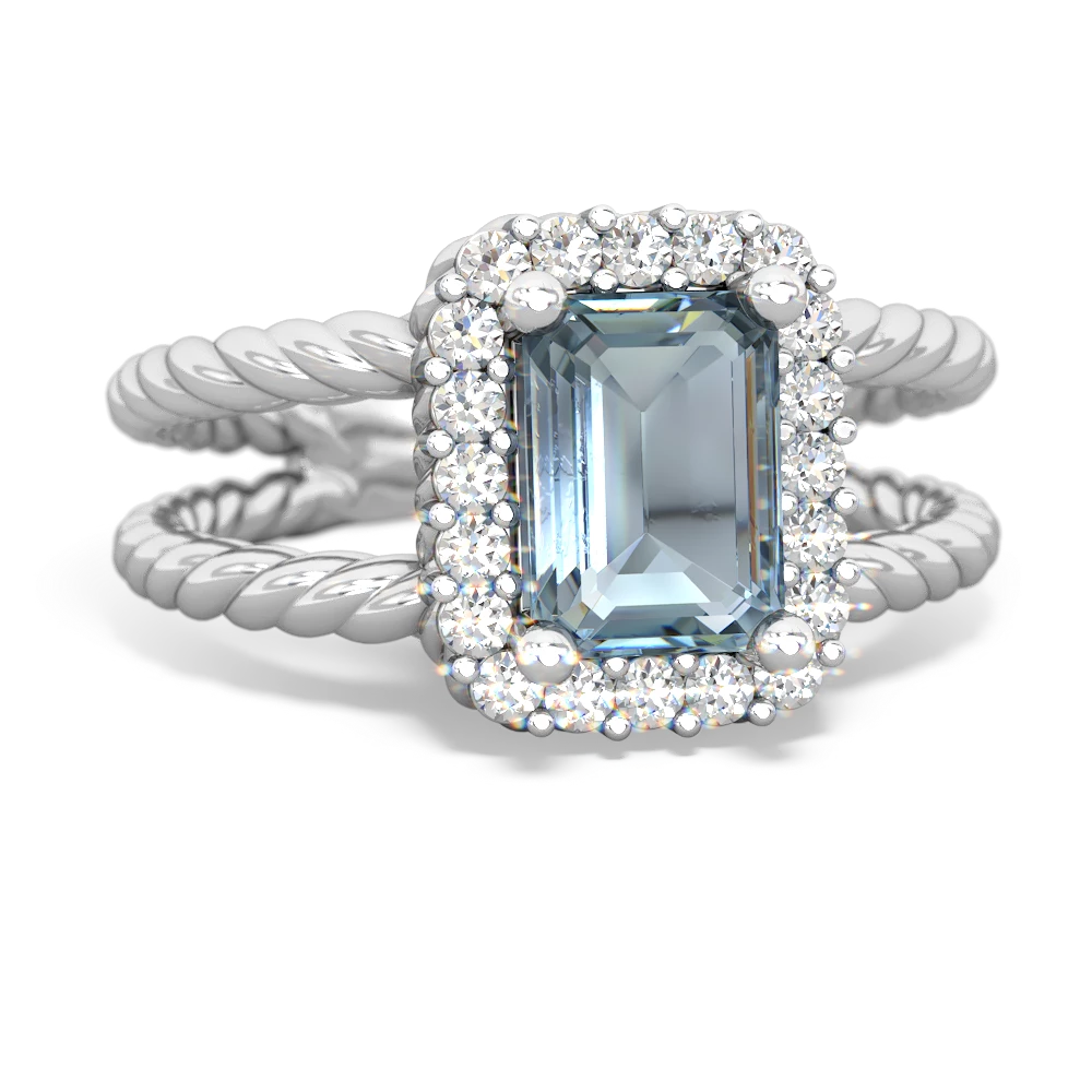 Aquamarine Rope Split Band 14K White Gold ring R2628