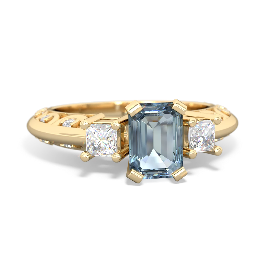 Aquamarine Art Deco 14K Yellow Gold ring R20017EM - front view