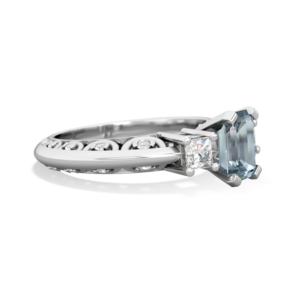 Aquamarine Art Deco Diamond 7X5 Emerald-Cut Engagement 14K White Gold ring R20017EM