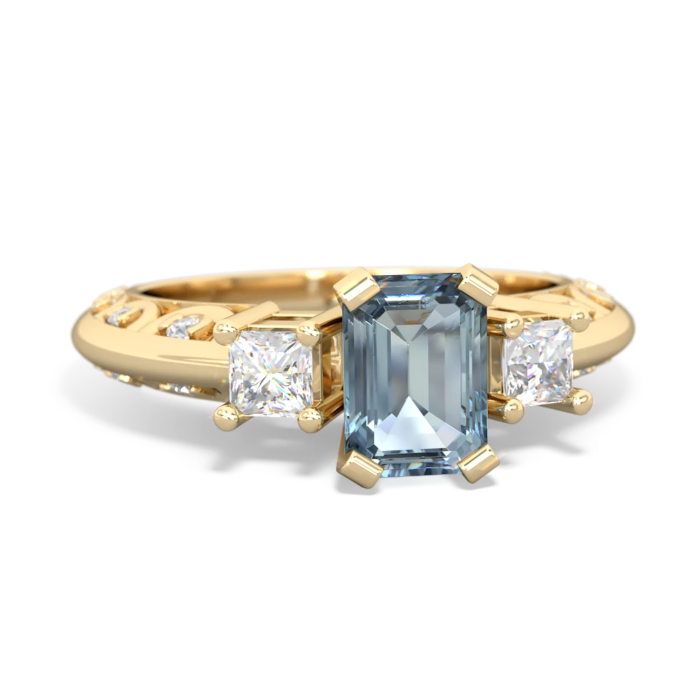 Aquamarine Art Deco Diamond 7X5 Emerald-Cut Engagement 14K Yellow Gold ring R20017EM