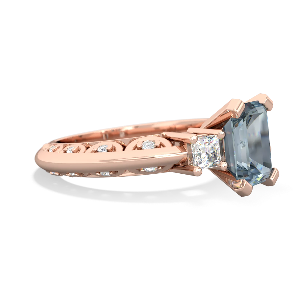 Aquamarine Art Deco Diamond 8X6 Emerald-Cut Engagement 14K Rose Gold ring R20018EM