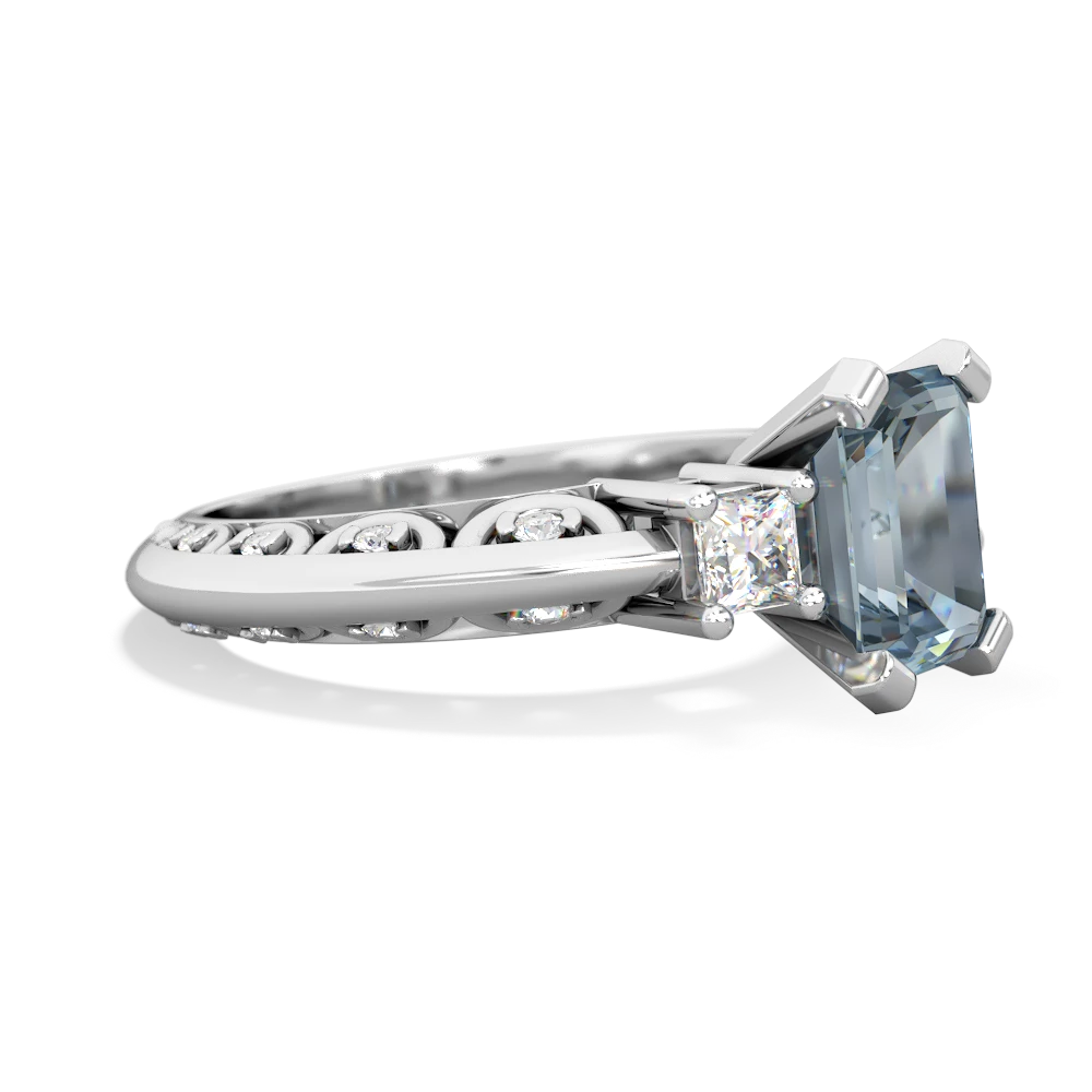 Aquamarine Art Deco Diamond 8X6 Emerald-Cut Engagement 14K White Gold ring R20018EM