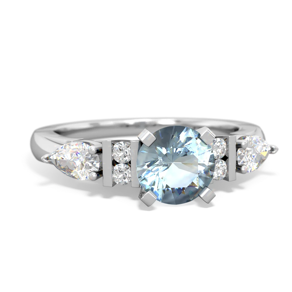 Aquamarine Engagement 14K White Gold ring R2002 - front view