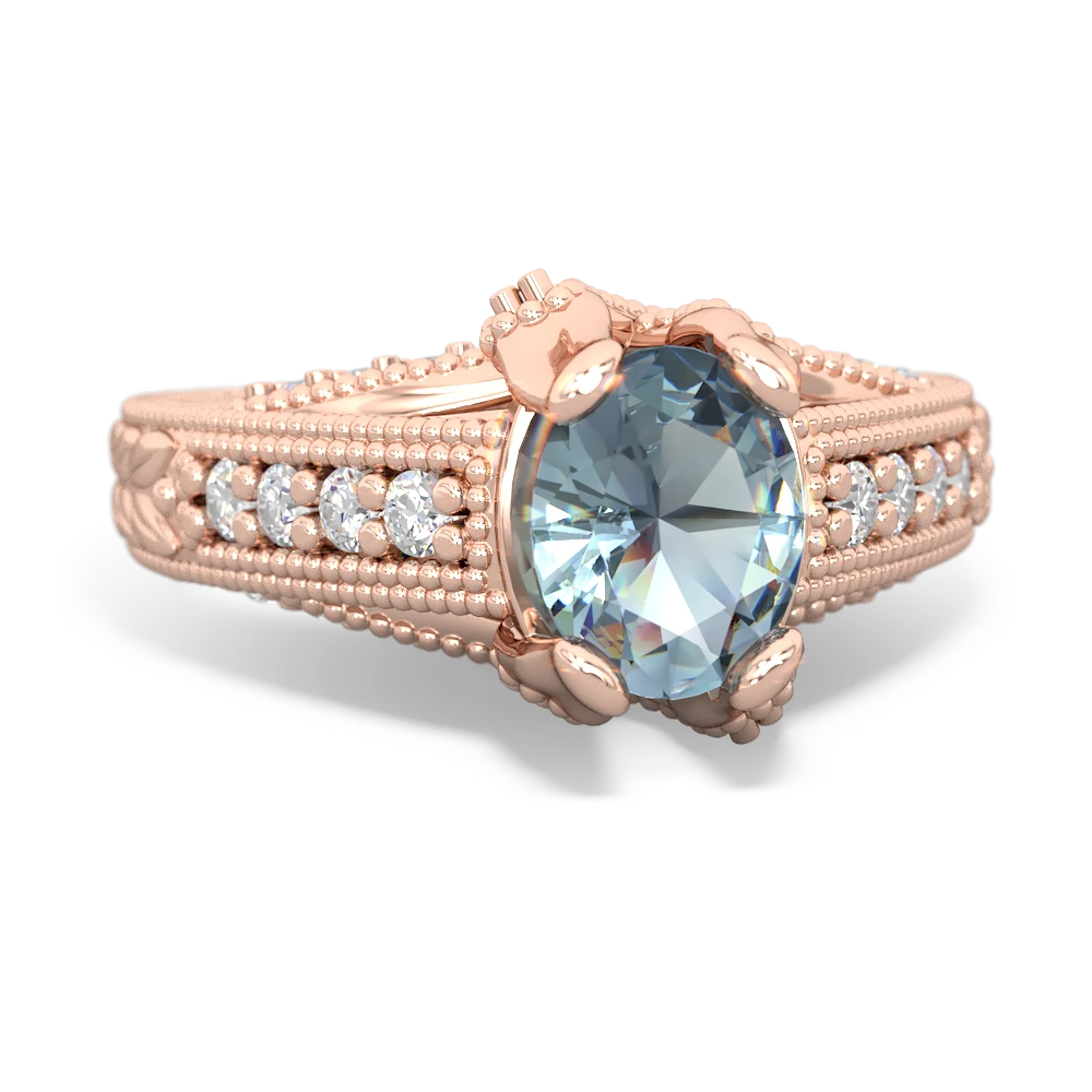 Aquamarine Antique Style 14K Rose Gold ring R2028 - front view